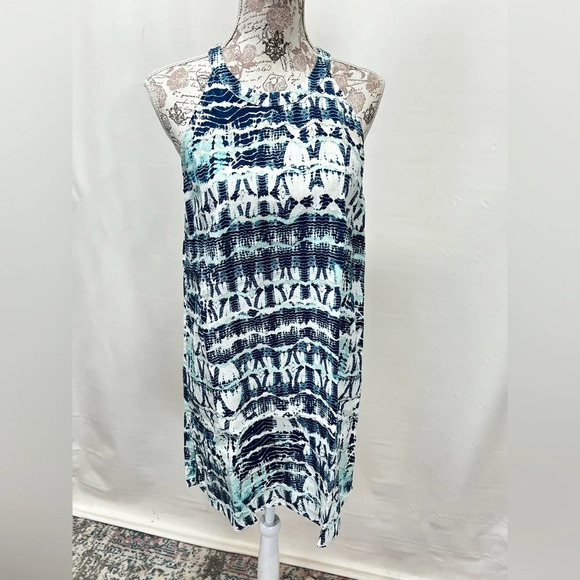 NICOLE MILLER Navy and aqua 💯 Linen halter neck mini dress size M. - Picture 8 of 12